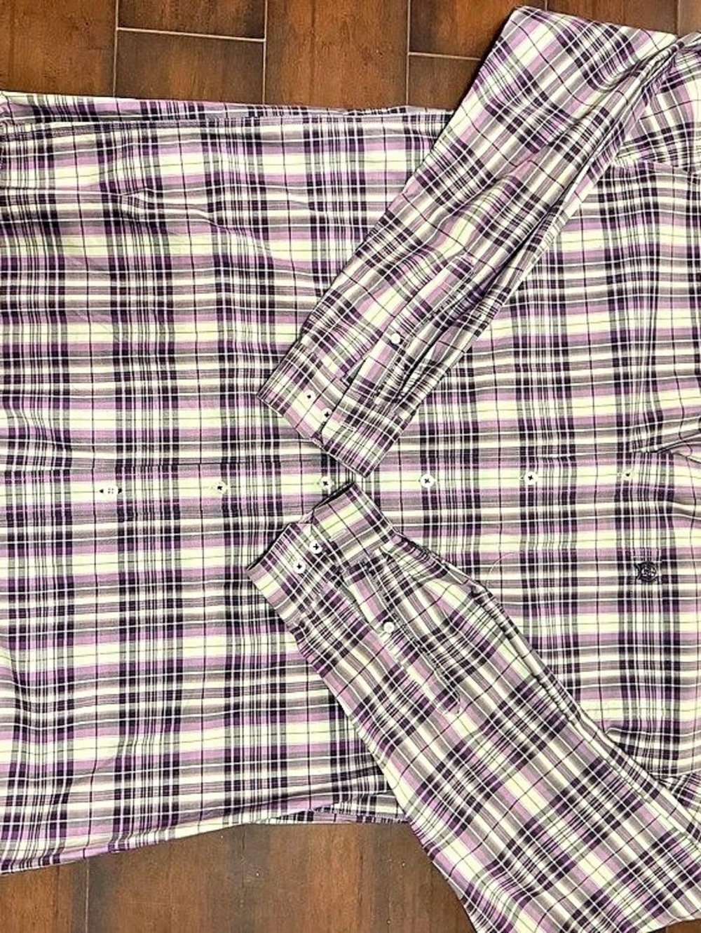 Cinch Plaid Cotton Button Down in Purple & White Medium